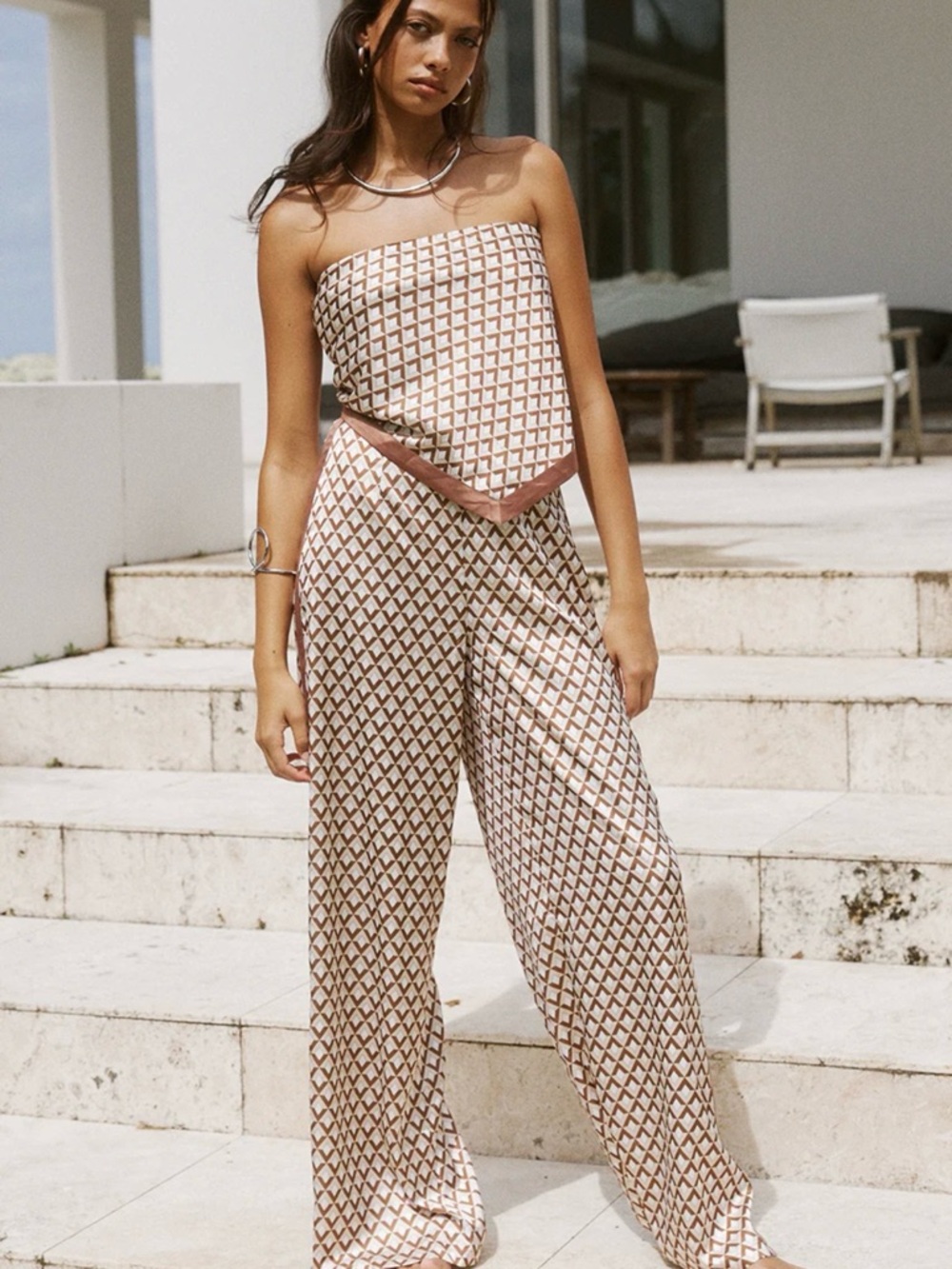 Seven Wonders Satin Matching Set- Geometric Brown